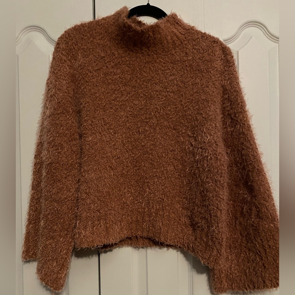 cupcakes & cashmere Fuzzy pink Turtleneck Sweater